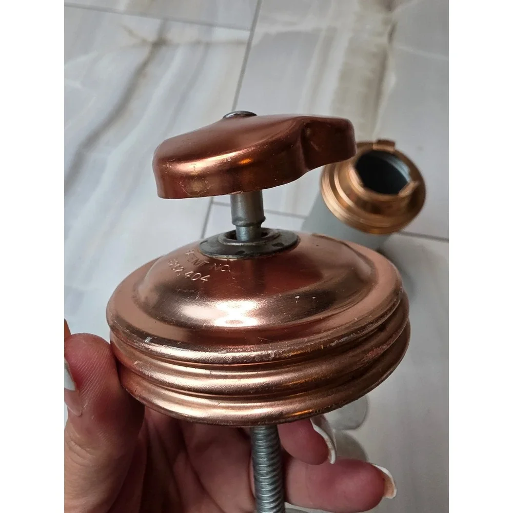 Vintage Copper Tone Cookie Press Decorator 9 Metal Discs Patent 3262404 Retro A2